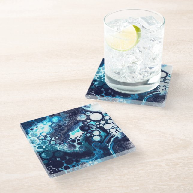 Posavasos De Vidrio Mármol azul oscuro arte de fluidos digitales (Angular)