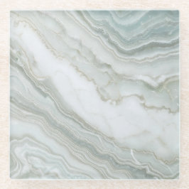 Posavasos De Vidrio Mármol blanco abstracto verde