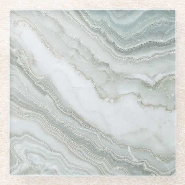 Posavasos De Vidrio Mármol blanco abstracto verde (Anverso)