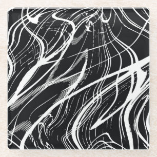 Posavasos De Vidrio Mármol blanco negro: cosecha abstracta