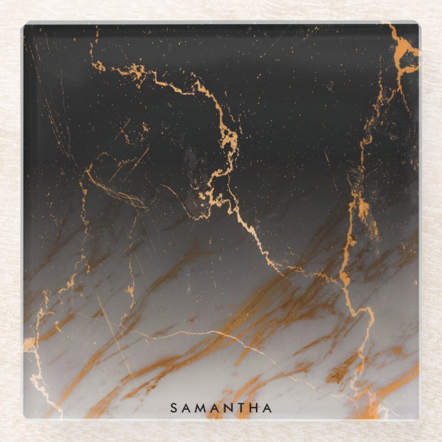 Posavasos De Vidrio Mármol blanco y negro (Anverso)