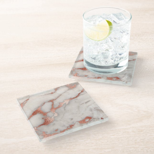 Posavasos De Vidrio mármol blanco y oro falso rosa (Angular)