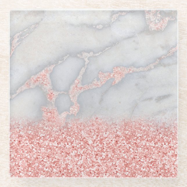 Posavasos De Vidrio Mármol bohemio rosa rosado de oro (Anverso)