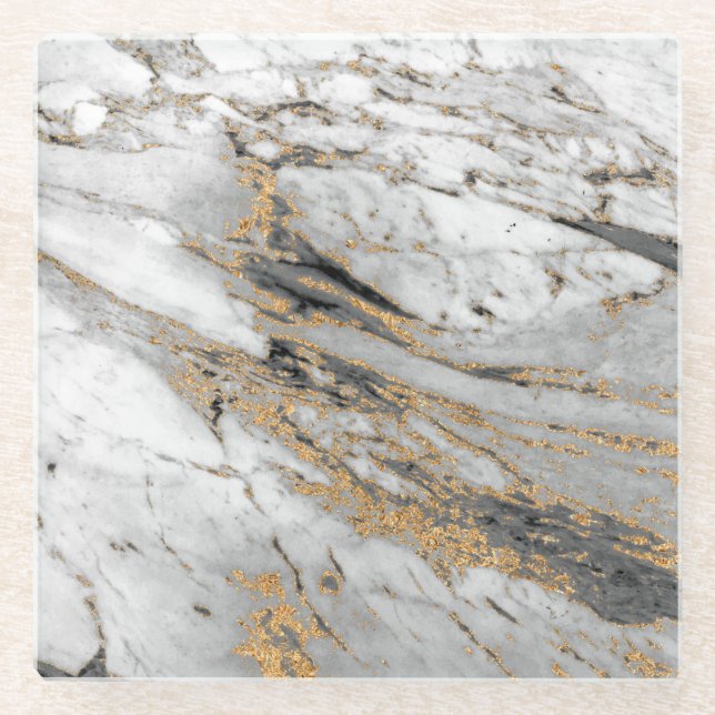 Posavasos De Vidrio Mármol con capa de oro moderna (Anverso)