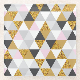 Posavasos De Vidrio Mármol dorado, textura geométrica sin costura