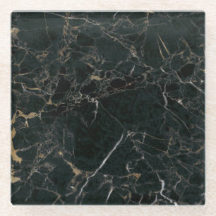 Posavasos De Vidrio Mármol negro elegante: fondo texturado