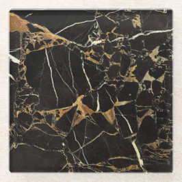 Posavasos De Vidrio Mármol negro y oro moderno | PERSONALIZADO