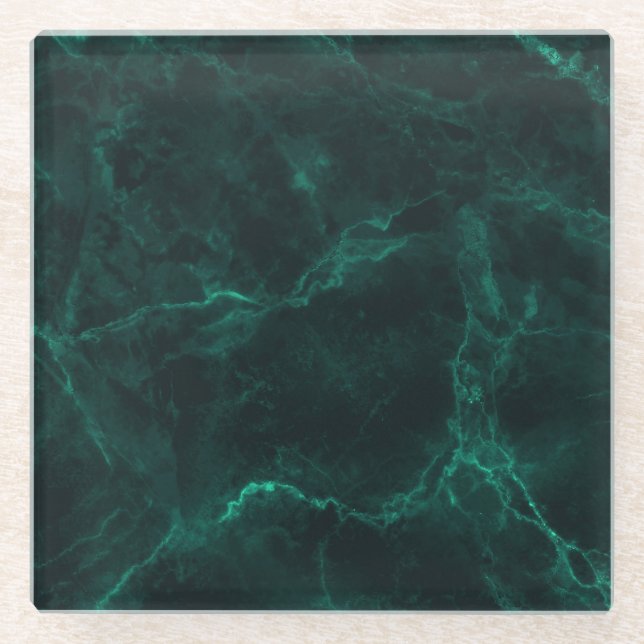 Posavasos De Vidrio Mármol verde oscuro, textura perfecta. (Anverso)