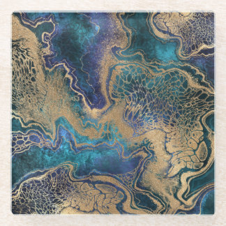 Posavasos De Vidrio Mármoles de oro azul: fondo abstracto.