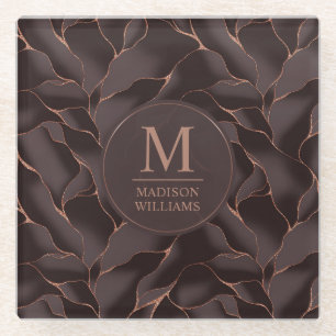 Posavasos De Vidrio Marrón Chocolate & Rosa Dorado Patrón de Onda Abst