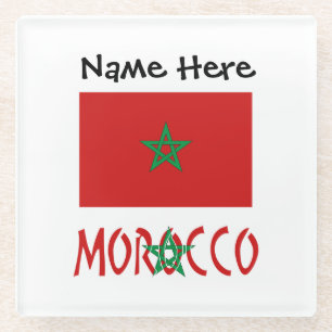 Posavasos De Vidrio Marruecos Bandera de Marruecos Nombre Personalizad