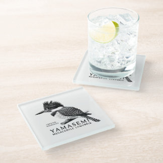 Posavasos De Vidrio Martín Pescador Crestudo Blanco y Negro