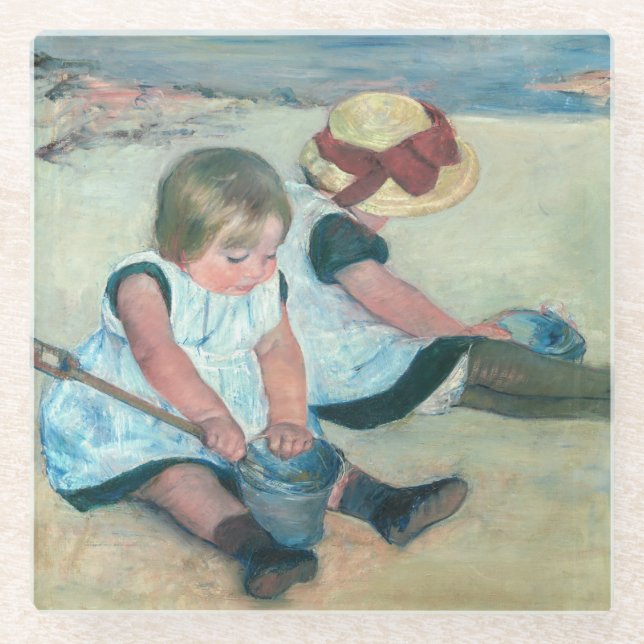 Posavasos De Vidrio Mary Cassatt - Niños jugando en la playa (Anverso)
