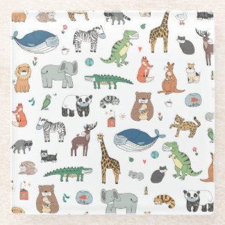 Posavasos De Vidrio Máscara animal infantil, patrón de virus.