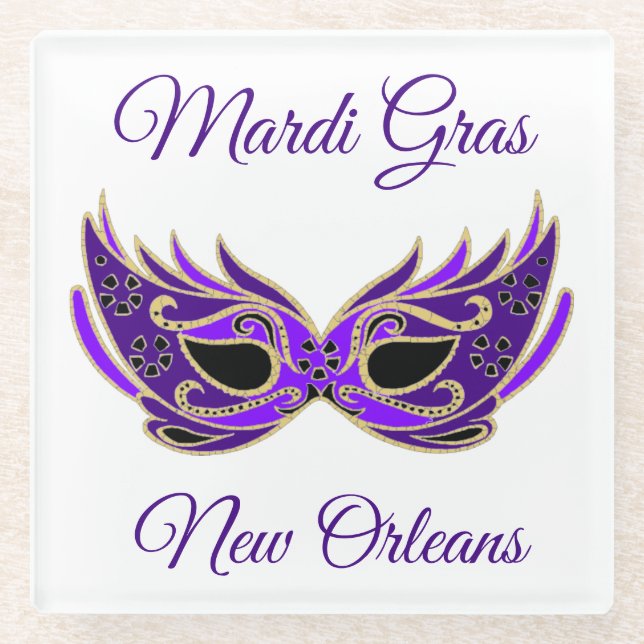 Posavasos De Vidrio Máscara de Mardi Gras Nueva Orleans (Anverso)