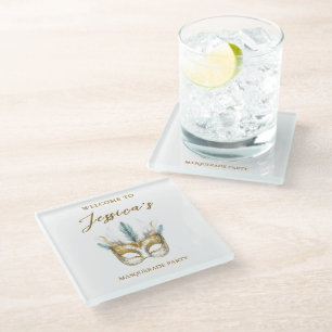 Posavasos De Vidrio Mascara dorada y blanca Mascarada Fiesta de Mascar