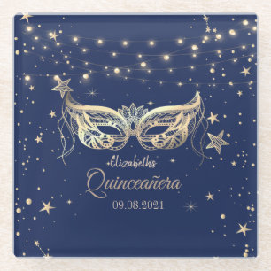 Posavasos De Vidrio Mascarada, Estrellas Azul de la Marina Quinceañera