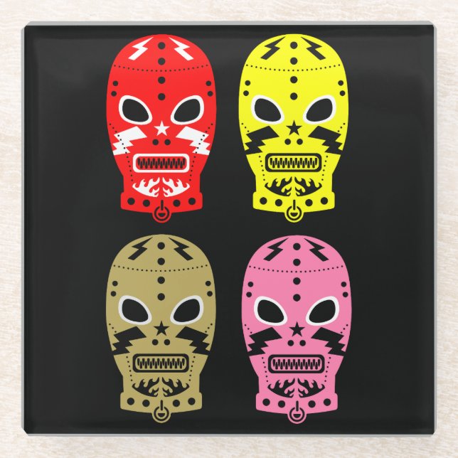 Posavasos De Vidrio Máscaras de concurso de lucha libre (Anverso)