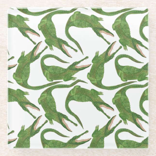 Posavasos De Vidrio Matriz de agua blanca de cocodrilo (Anverso)