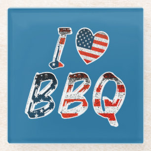 Posavasos De Vidrio Me encanta bbq, patriota estadounidense