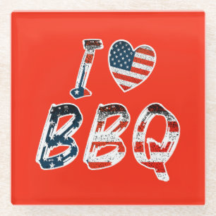 Posavasos De Vidrio Me encanta bbq, patriota estadounidense