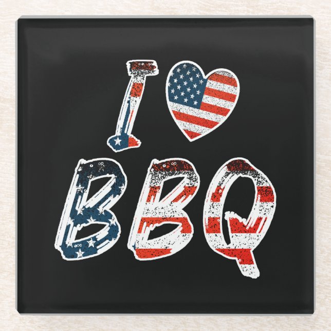 Posavasos De Vidrio Me encanta bbq, patriota estadounidense (Anverso)