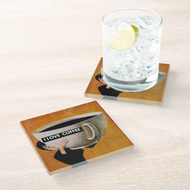 Posavasos De Vidrio Me encanta el café retro   (Angular)