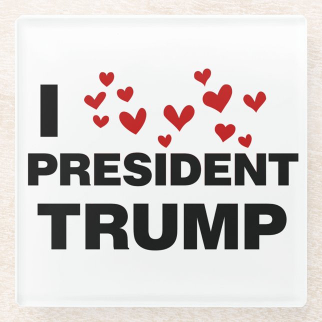 Posavasos De Vidrio Me encantan los corazones del presidente Trump (Anverso)