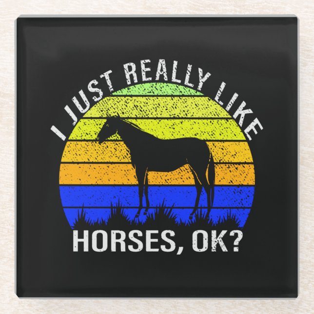 Posavasos De Vidrio Me gustan mucho los caballos en azul y amarillo (Anverso)