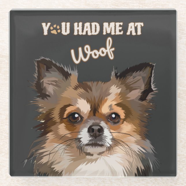 Posavasos De Vidrio Me Tenías En Woof | Perros Pomerania (Anverso)