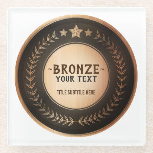 Posavasos De Vidrio MEDALLA DE Bronce Campeón IMPRESIÓN PERSONALIZADA