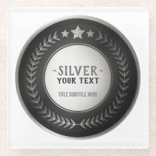 Posavasos De Vidrio MEDALLA DE PLATA Campeón IMPRESIÓN PERSONALIZADA e
