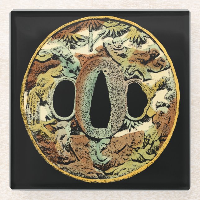 Posavasos De Vidrio Medallón asiático dorado por el estudio de Vision (Anverso)