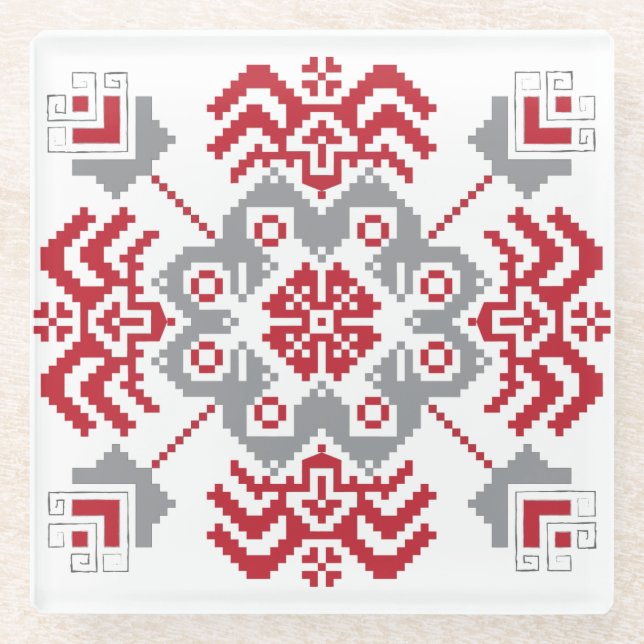 Posavasos De Vidrio Medallón de arte folclórico de Auseklis de Letonia (Anverso)