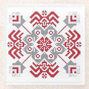 Posavasos De Vidrio Medallón de arte folclórico de Auseklis de Letonia