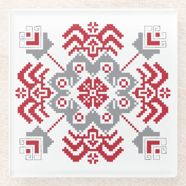 Posavasos De Vidrio Medallón de arte folclórico de Auseklis de Letonia (Anverso)