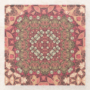 Posavasos De Vidrio Medallón indio, adorno étnico boho