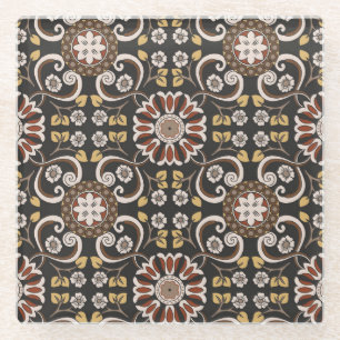 Posavasos De Vidrio Medallón Islámico: Hermoso Patrón Textil.