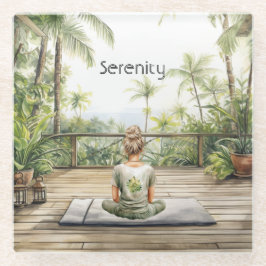 Posavasos De Vidrio Meditación Yoga Serenidad Femenina