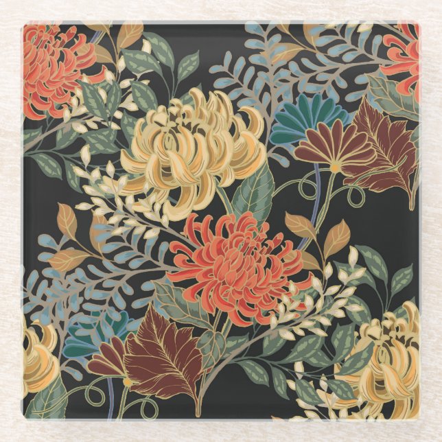 Posavasos De Vidrio Mehndi Tracery Tile: Diseño étnico sin problemas (Anverso)