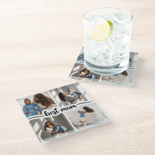 Posavasos De Vidrio Mejor Mamá Personalizada 4 Collage de fotos