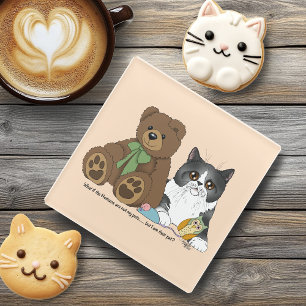 Posavasos De Vidrio Meloso oso de peluche gato gris lindo humor