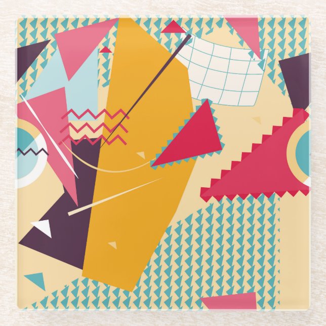 Posavasos De Vidrio Memphis Mood: Tendencia Geométrica Retro (Anverso)