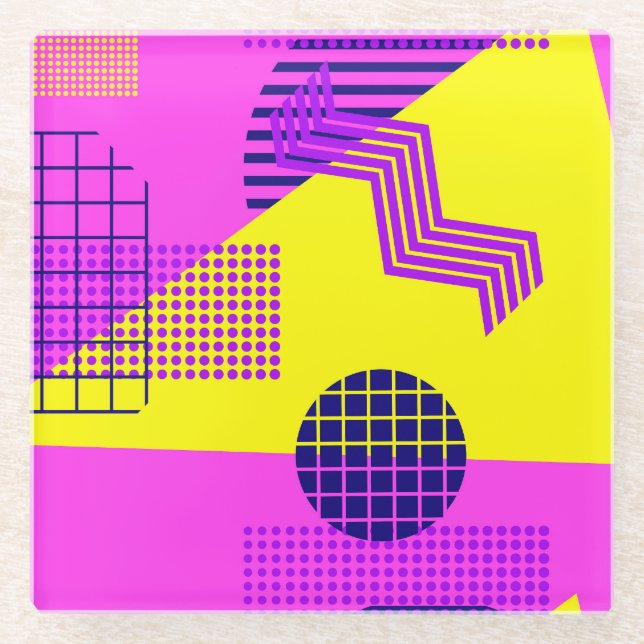 Posavasos De Vidrio Memphis Ochenta: Fondo de formas geométricas (Anverso)