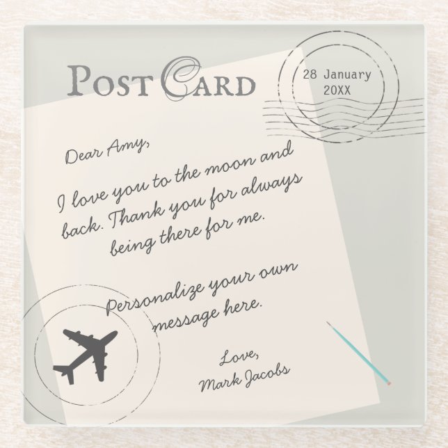 Posavasos De Vidrio Mensaje de personalizado de tarjeta postal nota de (Anverso)