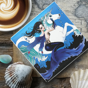 Posavasos De Vidrio Mermaid Sea Horario Fairy Blue