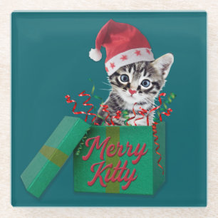 Posavasos De Vidrio Merry Kitty, Feliz Navidad