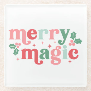 Posavasos De Vidrio Merry Magic - Tipografía de vacaciones coloridas