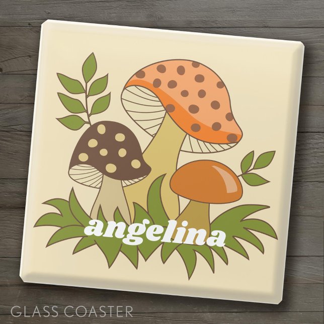 Posavasos De Vidrio Merry Mushroom con nombre personalizado (Custom Coasters)