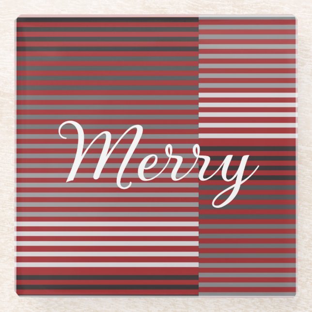 Posavasos De Vidrio Merry -Red, Gray, Black, White Stripes (Anverso)